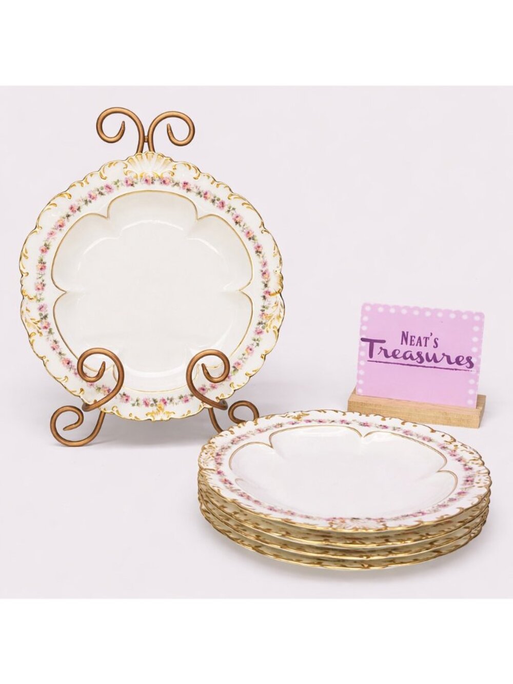 Charles Ahrenfeldt CA Depose RB Boston Made France Floral Gold Trim Bowls Set 4